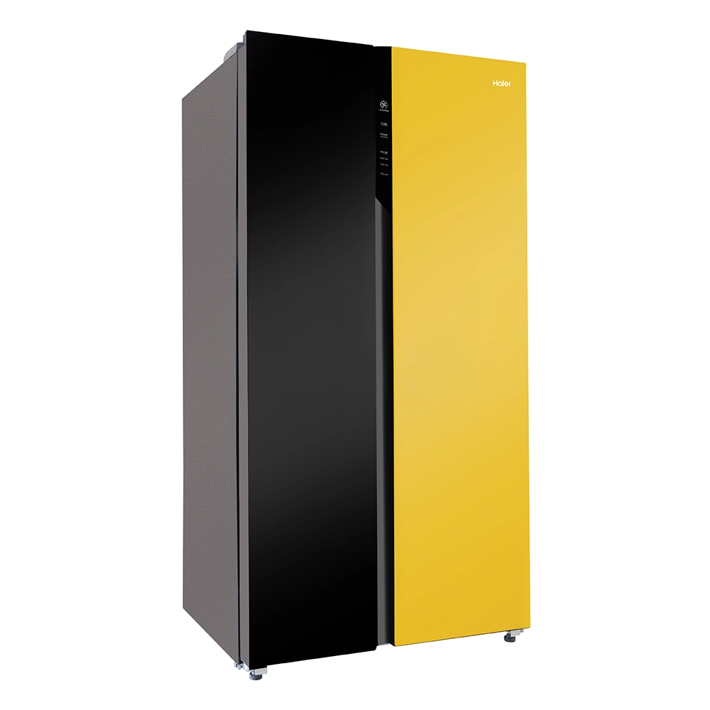 Haier Vogue Series 602L , Black Yello w Glass Finish 2 Door Side by side Convertible Refrigerator HRS-682KYG